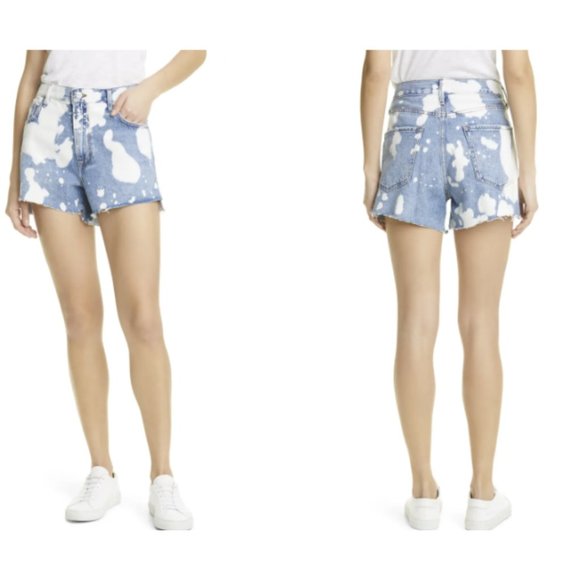 Frame Le Ultra Baggy Denim Shorts Sz 26 Bleach Spots Raw Hem High Rise - Picture 2 of 9